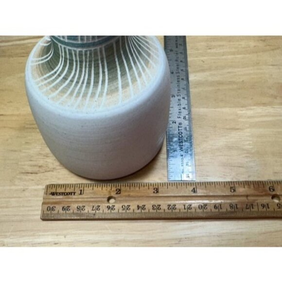 Art Pottery Vase Neutral Abstract Zen Minimalist MCM Blue Green Gold 5.25” - Picture 10 of 10